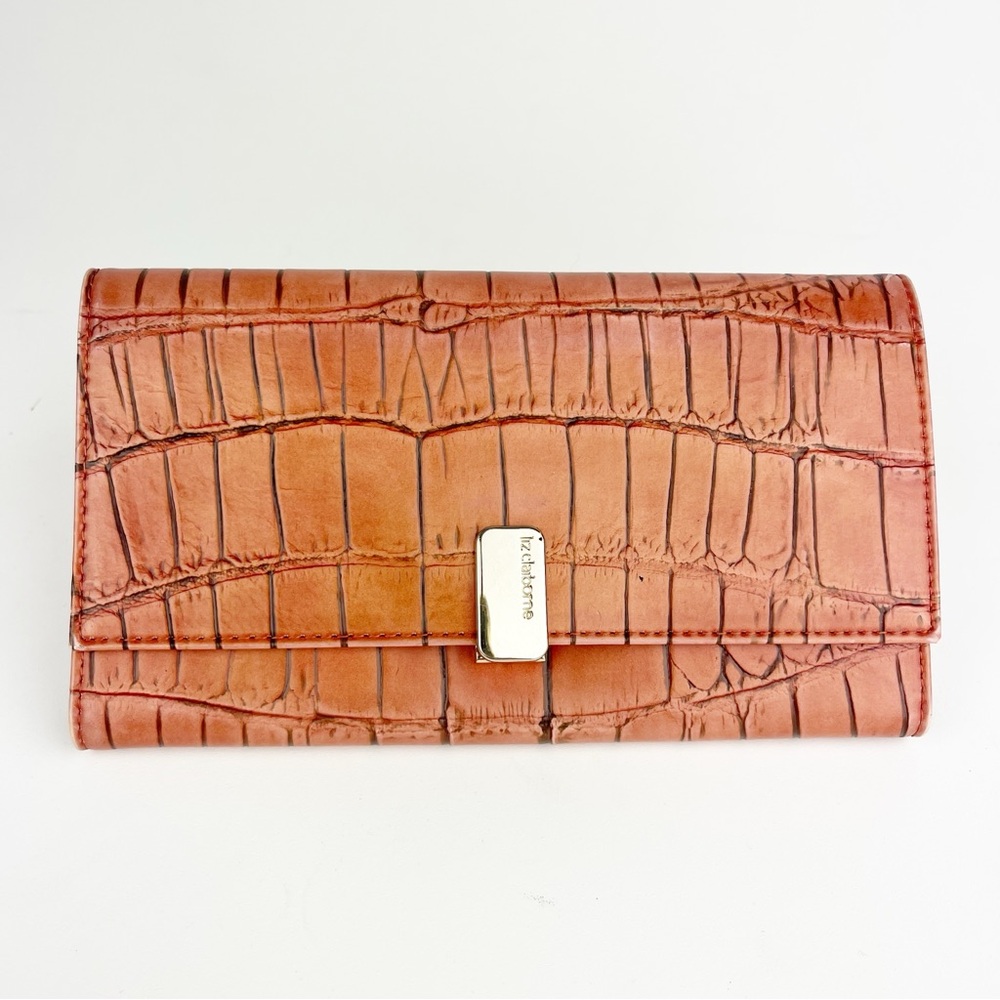 Liz Claiborne Brown Embossed Croc TriFold Wallet